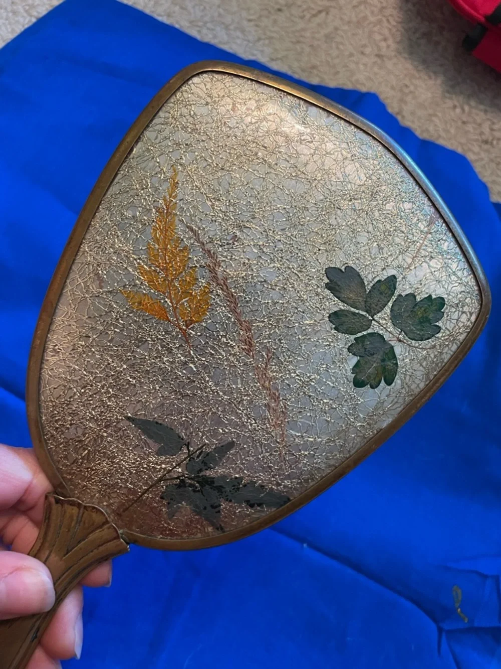 Vintage dried leaves handheld mirror